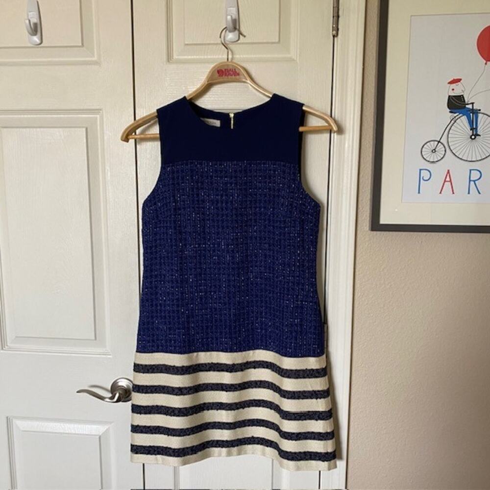 Boston Proper Dress Sleeveless Tweed & Striped Lined Classic Women's Size 8 NWOT